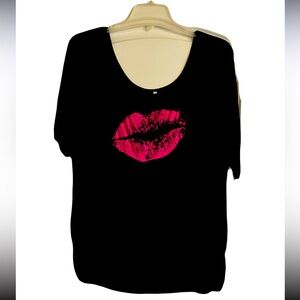 Black Top with Pink Lip Print